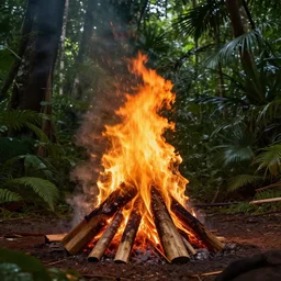 highly detailed photo of bonfire in jungle, hyper realistic, art by greg rutsowski, concept art, 8 k detail post - processing