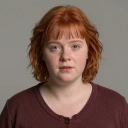 portrait of short and plump 5 0 - year - old woman with red hair and, kind face, round face, short hair, molly weasley, wearing in cardigan, hyper realistic face, beautiful eyes, character art, art by mark brooks, hyperdetailed, cryengine, trending on artstation, digital art