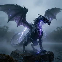 spectral ghost of a dragon, lightning, lake background, gerald brom, hyper detailed, 8 k, fantasy, dark, grim, foggy