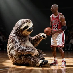 a sloth playing at NBA against Michael Jordan