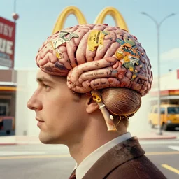vintage mcdonald's commercial, double exposure, all of the world's brain knowledge in one brain, by saul leiter