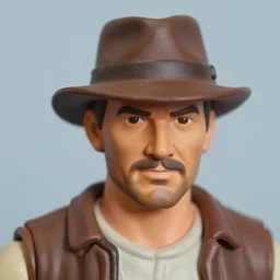 harrison ford indiana jones!!! neca!!! f dull flat matte! silicon action figure by neca face close up headshot in the style of neca, character by neca, overcas weather!!!!