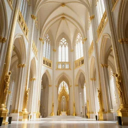 Golden white gothic cathedrals interiors, solar punk by Belinski and Craig Mullins, digital art