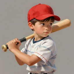 a young boy wearing a horizontal striped shirt and a red baseball cap, holding a baseball bat, digital painting, artstation, concept art, sharp focus, octane render, illustration, art by ayami kojima,