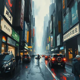 futuristic street scene, highly detailed oil painting, impasto brush strokes, soft light, 8 k, dramatic composition, dramatic lighting, sharp focus, concept art, masterpiece, by adrian ghenie and jenny saville and zhang jingna