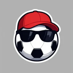logo showing a soccer ball wearing a red cap and sunglasses