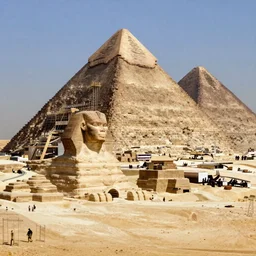 the great egyptian pyramids under construction, google satellite imagery, 4 k