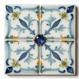 square tiles with inlaid gems and flowers in resin, fancy ceramic bathroom tile.