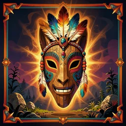 totem animal mask tribal feather gemstone plant wood rock shaman vodoo video game vector illustration vivid color borderlands by josan gonzales and dan mumford radiating a glowing aura
