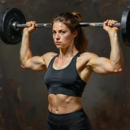 painting of a very beautiful girl with muscles lifting weights, by tom bagshaw, greg rutkowski, wlop