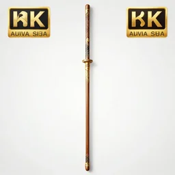 single wooden long straight thin ninja fighting staff decorated with oriental ornaments, polished, weapon, highlight, vertical, centred, highly symmetric, sci - fi, fantasy, japan, dnd, close shot, bright uniform background, directional lighting, digital art, hyperrealism, award winning, 8 k