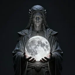 An ancient god holding the moon in his hands, highly detailed, nice, cinematic lighting, symmetry, 8K, 16K, hypermaximalist, CGsociety, trending on artstation, Noah Bradley, André Le Nôtre, Fred Tomaselli, otherworldly, OctaneRender, realistic, 8k texture, HD, post production, psychedelic black light