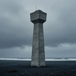 a concrete tower on a icelandic beach, by edward hopper, cinematic, matte painting, dystopia