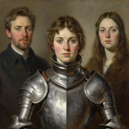 an upper body portrait of a female knight, oil painting, by ross tran and and Edgar Maxence and julie bell