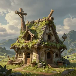 a concept art illustration, cute fantasy living makeshift shack megafauna, hyper realistic, photorealistic, art by wlop, hyper detail, trendung on artstation, cgsociety, ultra sharp, digital painting