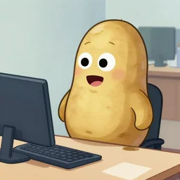 a hybrid half man half potato getting ready for work