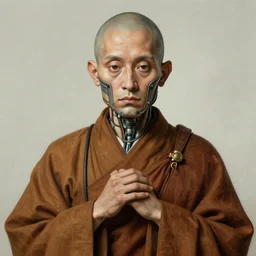 a cyborg monk with cables and wires attached to his face by francisco goya