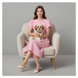 an anamorphosis painting of a woman in a pink dress, sitting in a designer chair, holding her dog, inspired by lise deharme, albrecht durer, abstract, a level art, intricate, pop surrealism, digital poster, ornately detailed, photorealism, trending in artstation