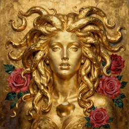a beautiful painting lovely seductive gold 3 d medusa, roses by ukiyo - e award - winning art, andy warhol color, dramatic light, octane render