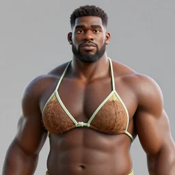 big black man with muscles, wearing coconut bikini bra, 3 d cgi rendered, octane render unreal engine