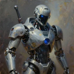 ninja robots, hyperrealistic oil paint on cotton canvas