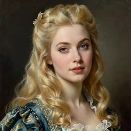 woman with long blonde hair, ultra detailed, beautiful eyes, by greg hildebrandt fancy rococo baroque oil painting high quality clothed in fancy garb in pin up style