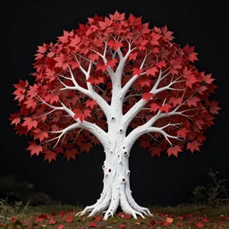 white tree with red leaves made by zdzisław beksinski