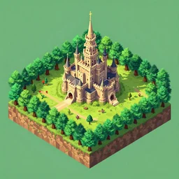isometric 3d video game level, castle in forest, monument valley style