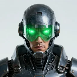 robot with glowing green visor as a realistic scifi cyberpunk knight, closeup portrait art by donato giancola and greg rutkowski, realistic face, digital art, trending on artstation, symmetry!!!