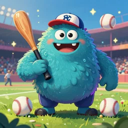 baseball monster, baseball, colorful, digital art, chalk,fantasy, magic, trending on artstation, ultra detailed, professional illustration by Basil Gogos