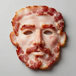 bacon in the shape of a human face, human face made out of bacon, kevin bacon made out of bacon, professional food photography, unreal engine