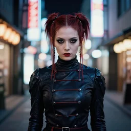 portrait photograph of an extremely beautiful!!!! pinhead from hellraiser. standing on a japanese neon lit street. looking at the camera!!. super resolution. extremely detailed. graflex camera!, bokeh!!!!! trending on artstation.