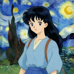 anime girl in style of Van Gogh