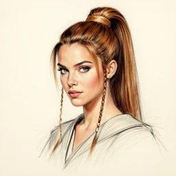 milt kahl sketch of victoria justice with done up hair, tendrils and ponytail as princess padme from star wars episode 3