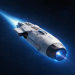 faster than light spaceship ready to jump, cinestill colour, anamorphic, blue glow, cinematic