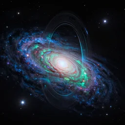 A beautiful render of a galaxy, floating among stars, influenced by Yoshitaka Amano and ilya repin and ted nasmith, mysterious, glowing blue teal red green colors in the walls of portal, insanely detailed and intricate, octane render, volumetric lighting, high contrast, ultraviolet and neon colors, trending on Artstation, 4K