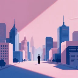 solitude, city, pink, blue, artwork