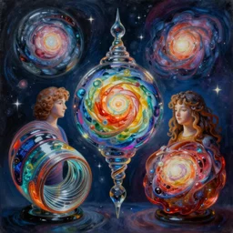 a hd surrealism painting of 3d cast glass galactic complimentary colored galaxy sculptures by salvia kandalinsky the second, slinky malinky kandinskalvadali's much more talented painter cousin, 4k, ultra realistic