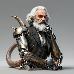 Reptilian Cyborg Karl Marx pondering his Orb