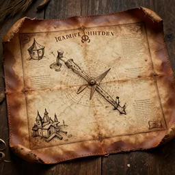 hogwart's marauders map from harry potter movie, ink cartography on realistic ripped leather, octane render, 8 k