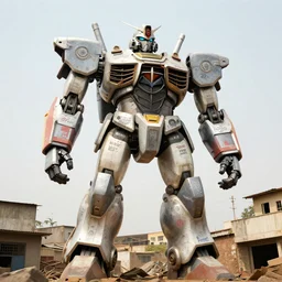 giant mecha ROBOT of AJEGUNLE SLUMS of Lagos, writings and markings on robot,