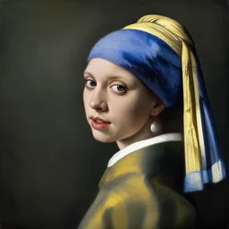 portrait of scarlett johansson, oil painting byjohannes vermeer, 1 7 th century, art, oil on canvas, wet - on - wet technique, realistic, expressive emotions, intricate textures, illusionistic detail