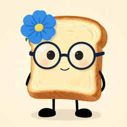 a toast character wearing glasses and a blue flower