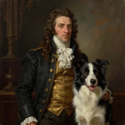 majestic, oil, canvas, border collie, dressed as a 1 9 th century lord, modern, elegant, cinematic, dramatic, hyper realistic, intricate digital art, socialist realism, artgem, trending artstation, volumetric lighting, unreal engine, octane render, post processing, visual effects, rich moody colors, nostalgic, vintage, 8 k, 4 k, high resolution