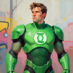 greg manchess portrait painting of armored green lantern as overwatch character, medium shot, asymmetrical, profile picture, organic painting, sunny day, matte painting, bold shapes, hard edges, street art, trending on artstation, by huang guangjian and gil elvgren and sachin teng