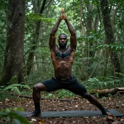 lebron james doing yoga in the forest, film still in the new batman movie, 4 k