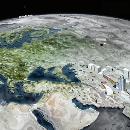 Soviet city on the Moon seen from space painted by andreas rocha