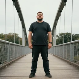 a big man standing at a bridge