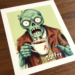 zombie need coffee by mcbess, full colour print, vintage colours 1 9 5 0 s, high detail