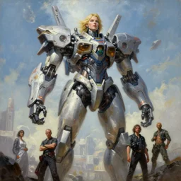 a giant humanoid mecha anima hyperfuturistic goddess, tim hildebrandt, wayne barlowe, bruce pennington, donato giancola, trending on artstation, cinematic composition, beautiful lighting, hyper detailed, 8 k, oil on canvas